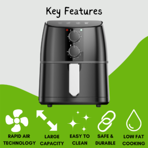 Domestic King Air Fryer 4L Digital Free Recipe Book - Image 7